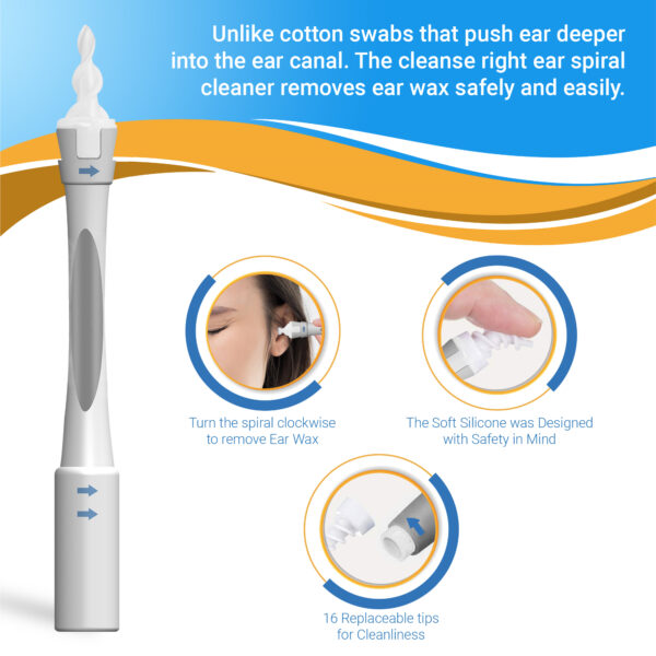 Cleanse Right - USA MADE Ear Spiral Ear Wax Removal Tool Kit with 20 removable silicone heads
