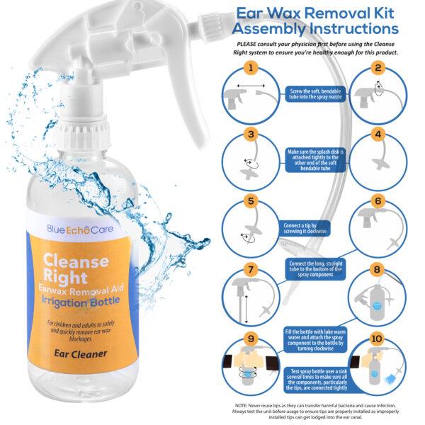 Ear Wax Removal Tool Kit, USA Made Ear Drops, Otoscope, Irrigation Cleaner Bottle, Wash Basin, Bulb Syringe, Remove Earwax Blockage - Safe, Easy to Use - Image 3