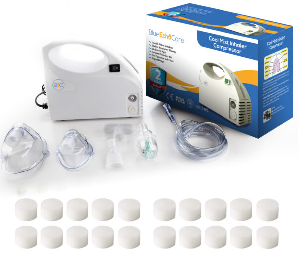 BeC Award-Winning Portable Nebulizer with 20 Filters, Adult and Child Mask, Solution Cup, Mouthpiece and Carrying Case! For Kids and Adults!