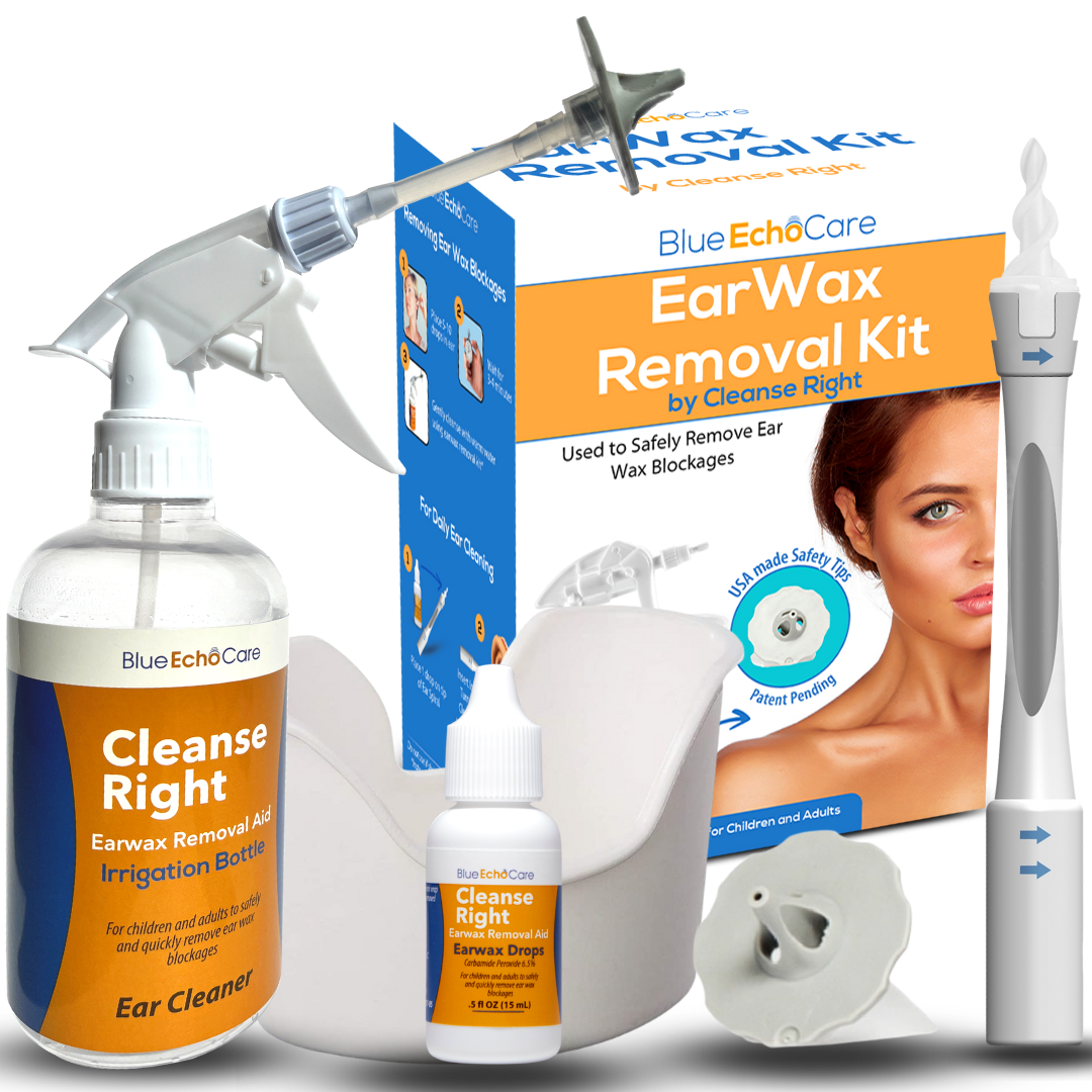 Cleanse Right 2nd Generation Ear Wax Removal Tool Kit- 1 Bottle of .5OZ Ear Drops! Irrigation Bottle, USA MADE, Reusable, Dishwasher Friendly TIPS! Wash Basin, Bulb Syringe