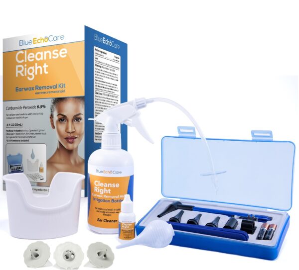 Ear Wax Removal Tool Kit, USA Made Ear Drops, Otoscope, Irrigation Cleaner Bottle, Wash Basin, Bulb Syringe, Remove Earwax Blockage - Safe, Easy to Use