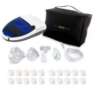 Nebulizer with 20 Filters, Carrying Case, 1 Adult Mask, 1 Child Mask, Solutions Cup! ***INCLUDES Shelf Compartment to Easily Store Accessories for Travel!