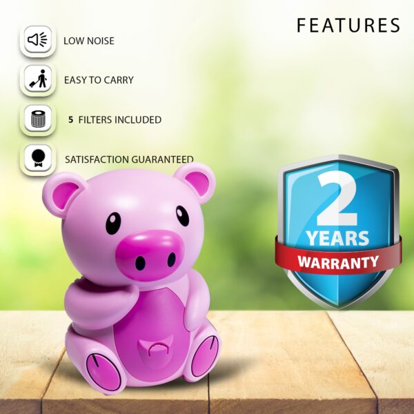 Weezy Pig Children's Nebulizer includes 5 Filters, Travel Case, 2 masks (1 adult and 1 child), additional mouthpiece, Solutions cup and tubing - Image 6