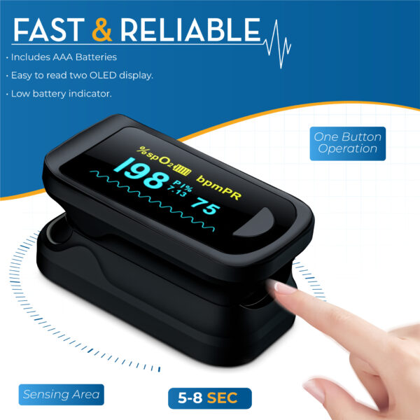 BeC Oximeter - Includes 2x AAA, lanyard and user manual. For Adults and Children - Image 2