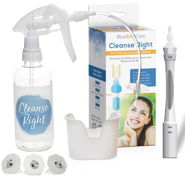Cleanse Right - Ear Wax Removal Kit- Electronic Ear Wax Remover, Soft Silicone Spiral Earwax Remover Tool, Wash Basin, USA MADE, Reusable, Dishwasher Friendly TIPS! - Cleaner Tool to Remove Ear Blockage